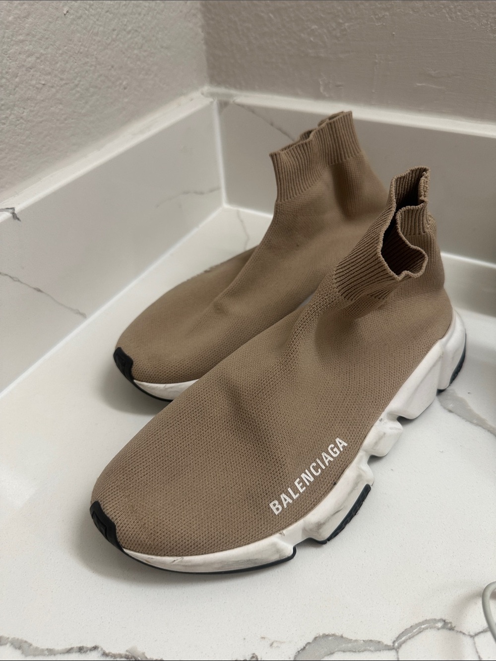 Balenciaga WoMen's Sock Runner in Beige and White